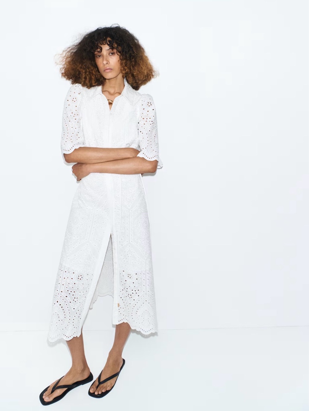 H&M EYELET-EMBROIDERED COTTON SHIRT DRESS L BNWT